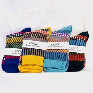 YZKKE-NWT-Women's Wool Socks-4 Pair-Multi Color Stripes-Warm/Cozy-Soft-Casual